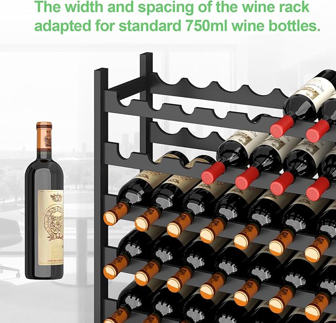 Wine Rack Freestanding Floor, Bamboo 4-Tier 33 Wine Bottle Holder Racks Countertop Cabinet Display, Wooden Stackable Modular Wine Storage Organizer Shelves for Kitchen Bar Cellar Dining Room Black