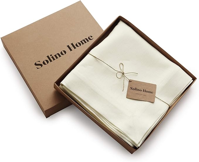 Solino Home Linen Ivory Tablecloth 60 x 108 Inch - 100% Pure Linen Rectangular Tablecloth - Machine Washable Table Cloth for Spring, Easter - Fete