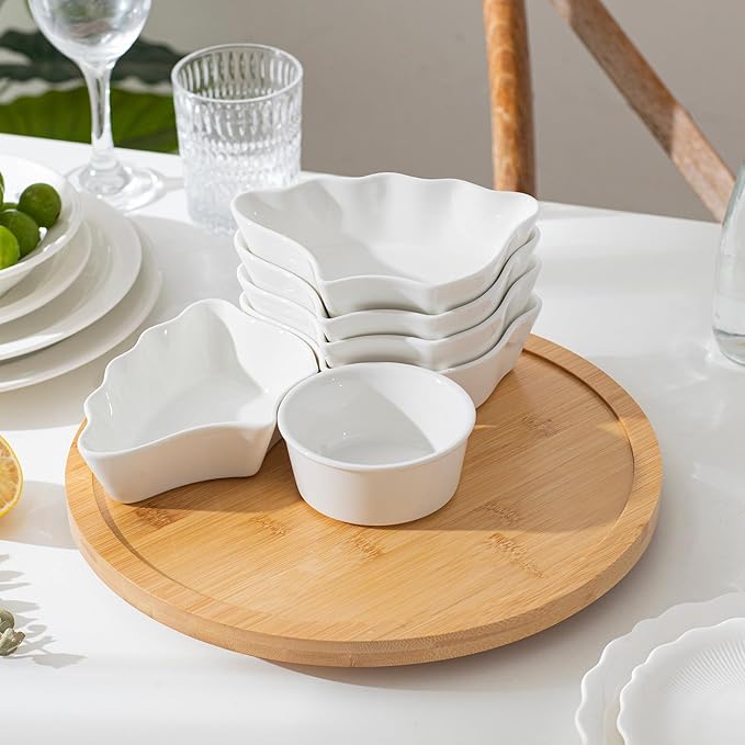 7-Piece Divided Serving Tray Set for Party, 12-Inch Rotating Serving Tray for Dining Table with Removable Dividers, Lazy Susan Platter for Charcuterie, Appetizers & Snacks