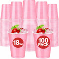 Disposable Cups, Pink 18-Ounce Plastic Party Cups, Strong and Sturdy for Wedding, Christmas, Halloween, 100 Pack