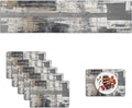 Mcalk Grey Table Runner and Placemats Set of 6, Abstract Black Placemats, Modern Cloth Place Mats Indoor for Kitchen,Washable Linen Material for Dining Table