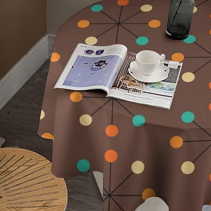 Mid Century Boho Round Tablecloth, 50s Mid Century Modern Geometric Pattern Tablecloth for Home Party Dining Room Kitchen Decor 36Inch(90cm)