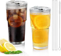 Glass Cups with Lids and Straws - 18oz Glass Tumbler with Straw and Lid, Premium Coffee Cups for Tea, Iced Coffee, Smoothie，Ideal Gift for Home, Office, Coffee Shop Use, 2 Pack