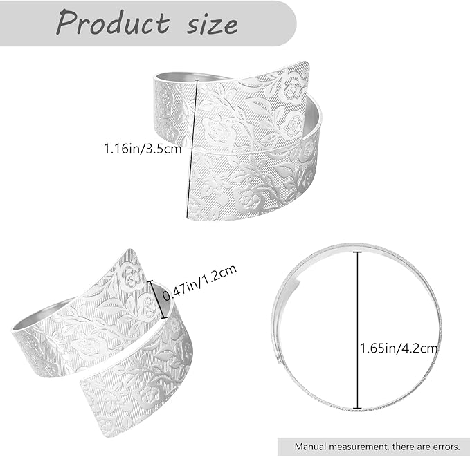 Napkin Rings Set of 12, Irregular-Shaped Metal Napkin Holders with Rose Patterns for Wedding Dining, Holiday Table Decor, Perfect for Home Chefs & Party Planners（Silver）