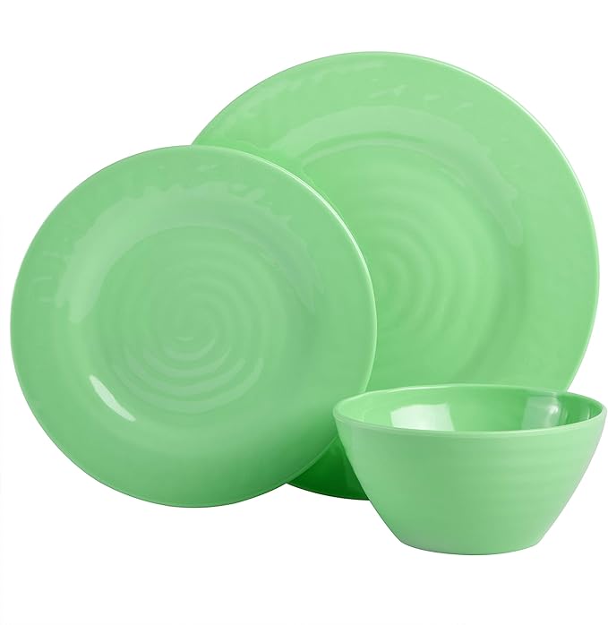 Gibson Home Brist Melamine Plastic Dinnerware Set, Service for Four (12pcs), Assorted II