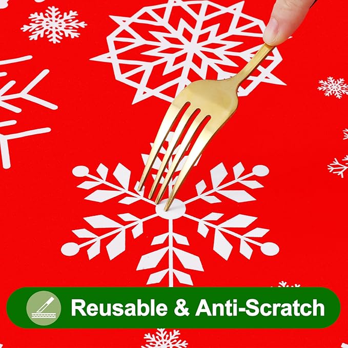 Smiry Christmas Rectangle Table Cloth, Waterproof Vinyl Tablecloth with Flannel Backing, Wipeable Snowflake Plastic Tablecloths for Christmas Table Decorations, (60"x84", Christmas Red)