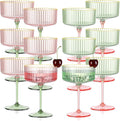 XUWAIDSGN 12 Pcs Champagne Martini Glasses 9 Oz with Gilded Removable Gold Rim Coupe Glasses Pink Martini Glasses Plastic Mimosa Vintage Coupe Glasses Set For Wedding Anniversary (12, Pink & Green)