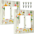 Outlet Covers Mid Century Modern Retro Stars 2 Gang Light Switch Cover Double Rocker Wall Plate Decorative GFCI Receptacle Electrical Switchplate for Bathroom Bedroom Decor（2 Pack）
