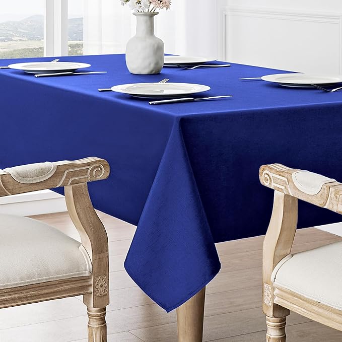 2 Pack Rectangle Tablecloth, 52x70 inch, Water Resistant Wrinkle Free Linen Textured Table Cloth Washable, Decorative Fabric Table Cover for Dining, Party and Camping, Royal Blue