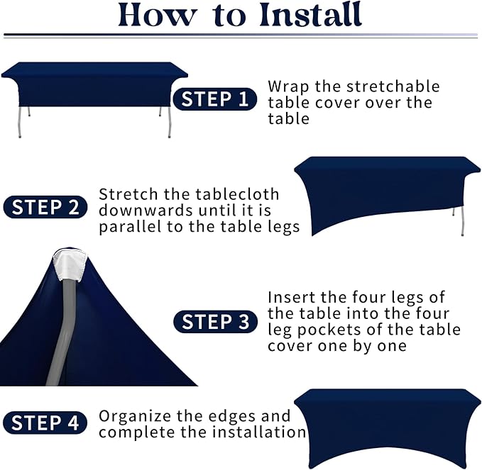 HAISIWLKJ 6 Pack Table Cloth 6ft Navy Blue Tablecloths for Rectangle Folding Table Spandex Fitted Stretch Cover Wrinkle Resistant Washable Protector for Party, Wedding, Banquet, Festival.