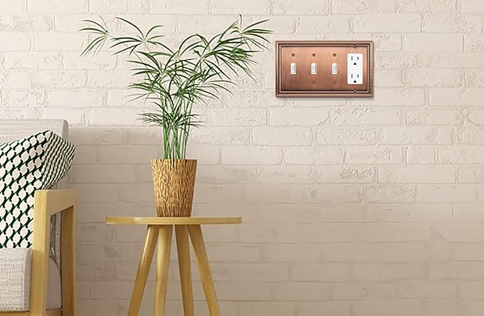 Henne Bery Sunken Pearls Heavy Duty Decorative Wall Plate Switch Plate Outlet Cover (Triple Toggle/Single Decorator, Antique Copper)