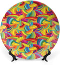 Ceramic Plates, Abstract Decor Decorative Ceramic Plates, Colorful Rainbows Wheels Spiral Wavy Fashionable, 8 Inch, for Dining, Parties, Wedding, Multy