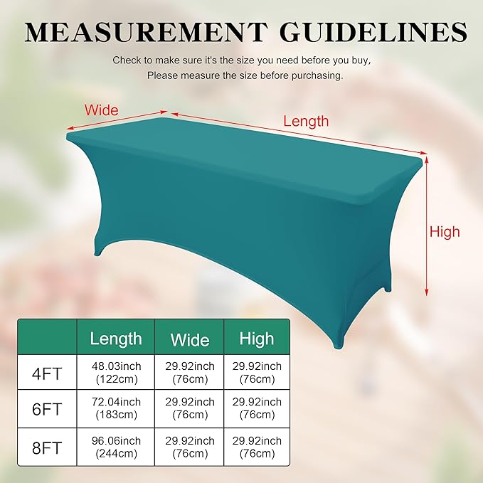 6FT Table Cloth for Rectangular Fitted Events Stretch Emerald Green Table Covers Washable Spandex Tablecloth Protector for Party, Wedding, Cocktail, Banquet, Festival