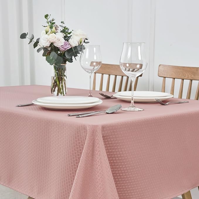 maxmill Rectangle Tablecloth Weaved Pattern Waterproof Spillproof Wrinkle Free Table Cloth, Kitchen Dining Tabletop Decoration, Fabric Table Cover for Holiday Parties, 52 x 108 Inch, Pale Blush