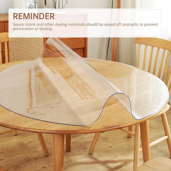 Warmstar Clear Table Protector 2mm Thick, Dia.24 Inch Round Clear Table Cover Protector, Plastic Table Cover, Clear Desk Mat Desk Pad, Desk Protector Mat for Coffee Table, Writing Desk, Dining Room