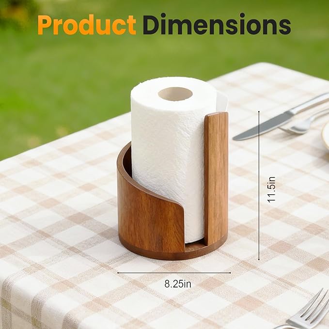 Mountain Paper Towel Holder Countertop, 2026 Upgrade 100% Natural Mango Wood Round Base and Iron Holder, Wooden Paper Towel Holder for Kitchen Roll Organize Dining Table Home Decor (Wood)