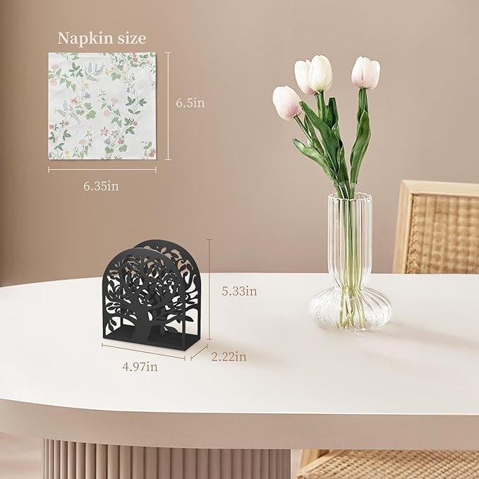 YAJIACLONE 2PCS Black Metal Napkin Holders, Upright Tabletop Napkin Holders for Kitchen & Dining Table.