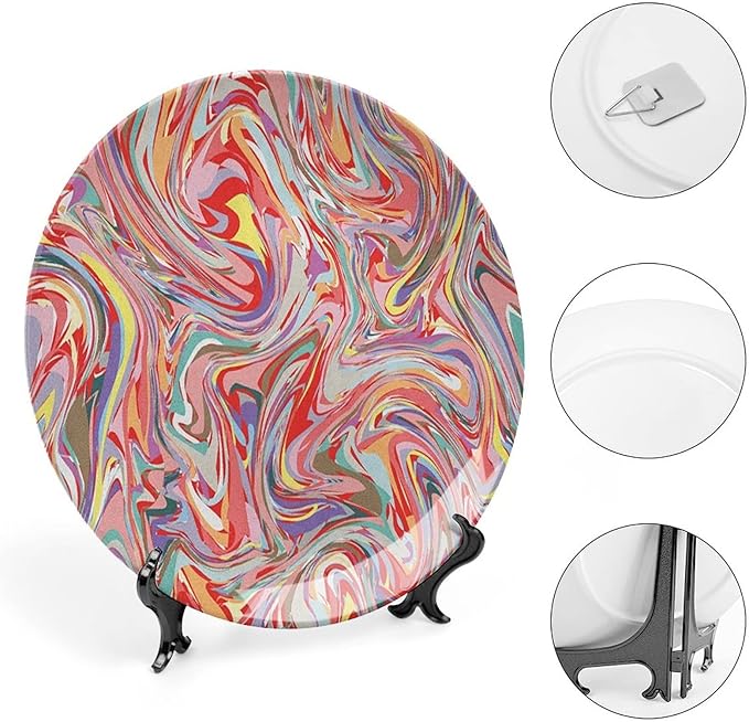 Ceramic Display Plate, Abstract Ceramic Hanging Decorative Plate, Mix of Colors Messy Dirty Look Artistic, 10 Inch, Living Room Kitchen Decoration Household, Multicolor