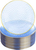 Rubtlamp 100 Pcs Clear Blue Gold Plastic Plates, Clear Hammered Plastic Plates, Blue Party Platos, Disposable Salad/Dessert Platos, 7-Inch Disposable Dessert/Appetizer Platos Perfect For Party