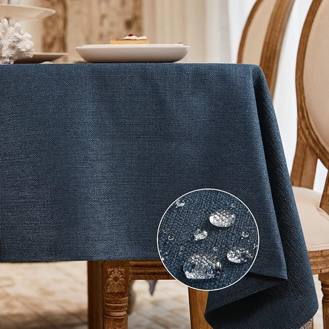 BALCONY & FALCON Rectangle Tablecloth Washable Wrinkle Resistant and Water Proof Table Cloth Decorative Linen Fabric Tablecloths for Dining Parties Kitchen Wedding and Outdoor Use (Navy Blue, 55x95)
