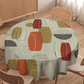 Retro Medieval Bohemian Round Tablecloth, Modern Mid Century Geometric Abstract Print Tablecloth for Home Party Dining Room Kitchen Decor 60Inch(152cm)