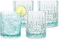 BELLAFORTE Shatterproof Tritan Plastic Short Tumbler, Set of 4, 13oz - Myrtle Beach Unbreakable Crystal Cut Old Fashioned Drinking Glasses for Whiskey - BPA Free - Dishwasher Safe - Teal