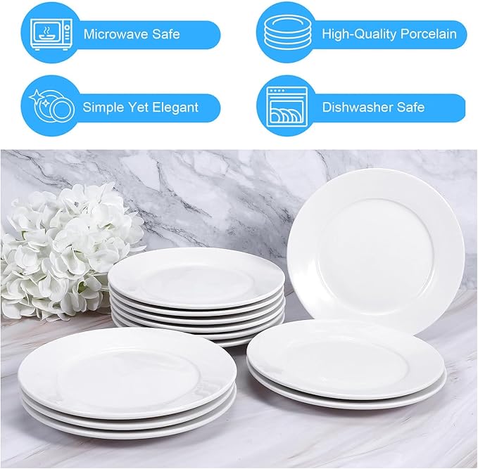 12 Pcs Porcelain Dessert Plates, 6 Inch White Appetizer Plates, Ceramic Salad Plate Set, Small White Plate for Appetizers Snack Cake Bread, Microwave Oven and Dishwasher Safe
