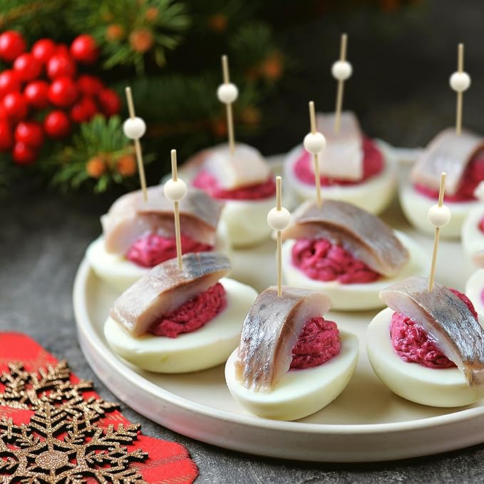 Minisland Milky White Pearl Cocktail Picks, 4.7 Inch Long Bamboo Fancy Toothpicks for Appetizers, Decorative Easter Holiday Wedding Party Food Drink Garnish Fruit Skewer Sticks 100 Counts - MSL455