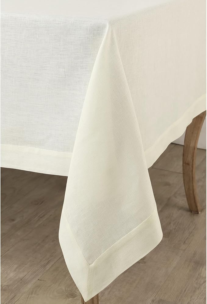 Solino Home Linen Ivory Tablecloth 60 x 90 Inch - 100% Pure Linen Rectangular Tablecloth - Machine Washable Table Cloth for Spring, Easter - Fete