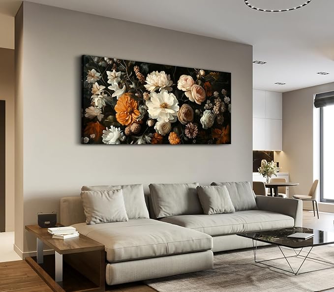ADJUVANT Wall Art Vintage Floral Bouquet 40" L x 20" W, Flowers Peonies And Roses Canvas Painting Botanic Artwork Blossoms Prints Floral Wall Decor for Living Room Bedroom Dining Room Home Office
