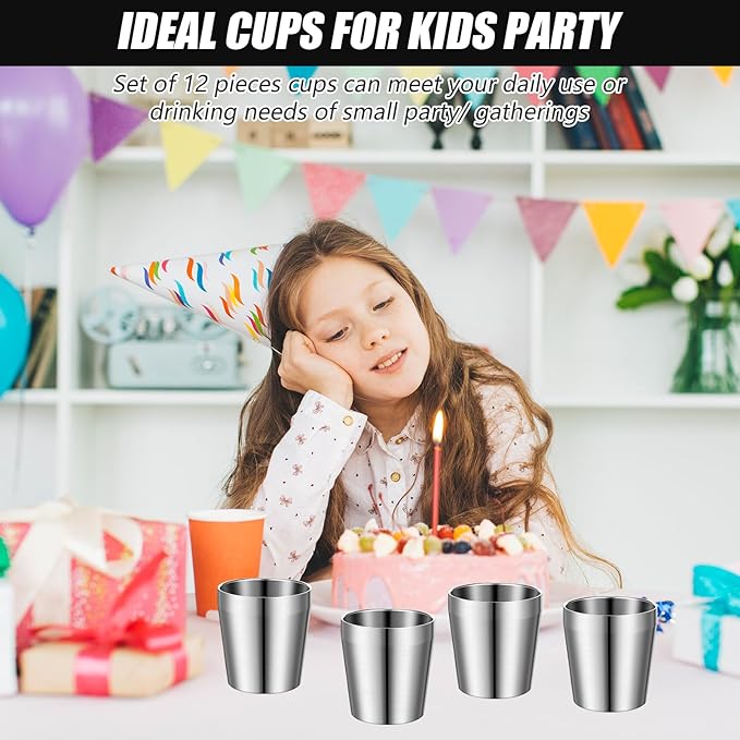 12 Pieces 6 oz Stainless Steel Cups Double Wall Insulated Tumblers Glasses Reusable Stackable Mugs Silver Travel Cups Metal Drinking Cups for Adult Home Party BBQ Camping Outdoor