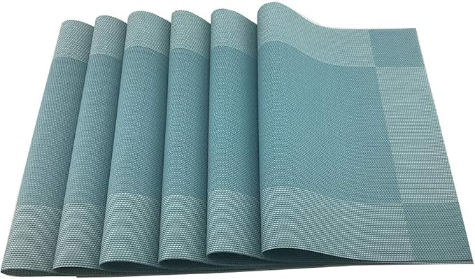 Gugrida Vinyl Blue Placemats Heat Resistant Dining Table Mats Non-Slip Washable Place Mats Set of 6 （Blue）