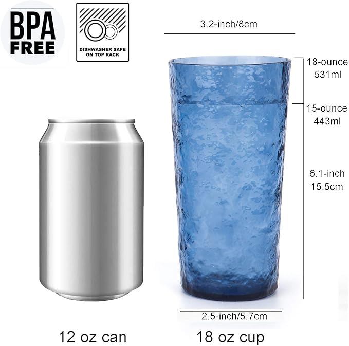 KX-WARE 18-ounce Acrylic Highball Glasses Plastic Tumbler, set of 6 Blue
