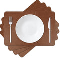 Cowhide Pattern Faux Leather Placemats Set of 4,Heat Resistant Non-Slip Waterproof Wipeable Washable Kitchen Dining PU Table Place Mats,Double-Sides Available,Dark Coffee