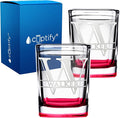 Personalized Glasses Set of 2 Initial and Name 2oz Red Bottom Etched Square Shot Glass Engraved with Custom Text Birthday Gift for Men and Women