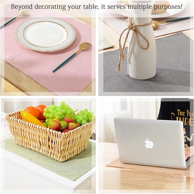 UnivoColors Set of 6 Faux Linen Placemats, Heat-Resistant & Easy-to-Clean,13"x19"for Dining Table, Kitchen, Holiday Meals (Light Grey)