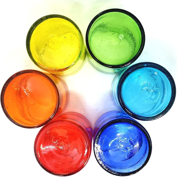 Rainbow Colored 9 oz Short Tumblers (set of 6), Recycled Glass, Lead-free, Toxin-Free (9oz Tumbler)
