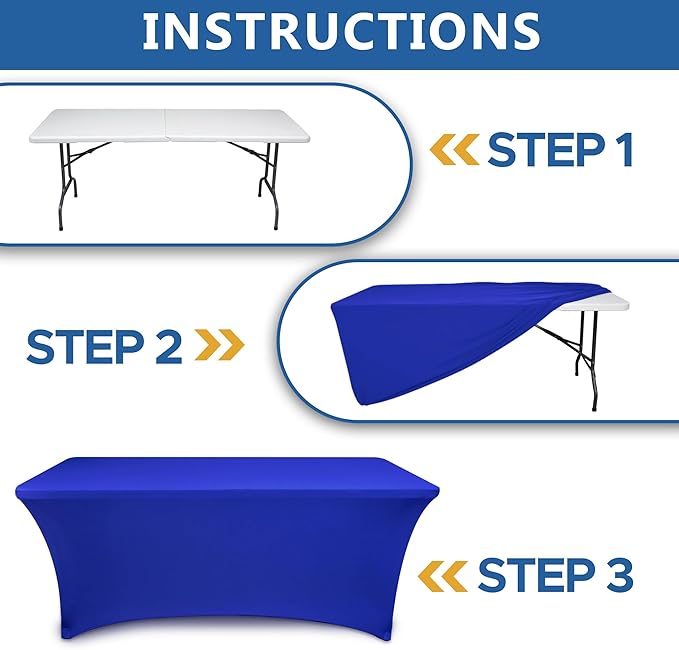 Spandex Table Cloths for 8 Foot Rectangle Tables-6 Pack Fitted Stretch Royal Blue Table Covers-Folding Tablecloths for Party, Vendor Booth Display, Banquet Buffet Event, Craft Trade Show