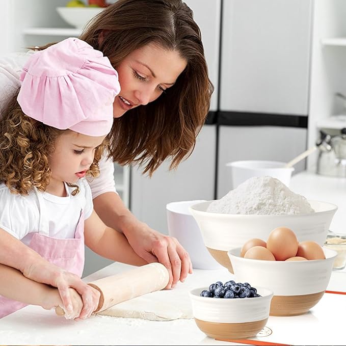 HASENSE Ceramic Mixing Bowls, Large Serving Salad Pasta Bowls Set, 2.1/1.0/0.5 Qt for Entertaining, White Nesting Batter Bowls for Prepping Baking, Dishwasher Microwave Safe, Set of 3