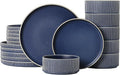 Dinnerware Set Service for 6, 18-Piece Ceramic Plates and Bowls Set, Chip & Scratch Resistant, Microwave and Dishwasher Safe, Modern Minimalist Tableware for Everyday Use, Matte Blue