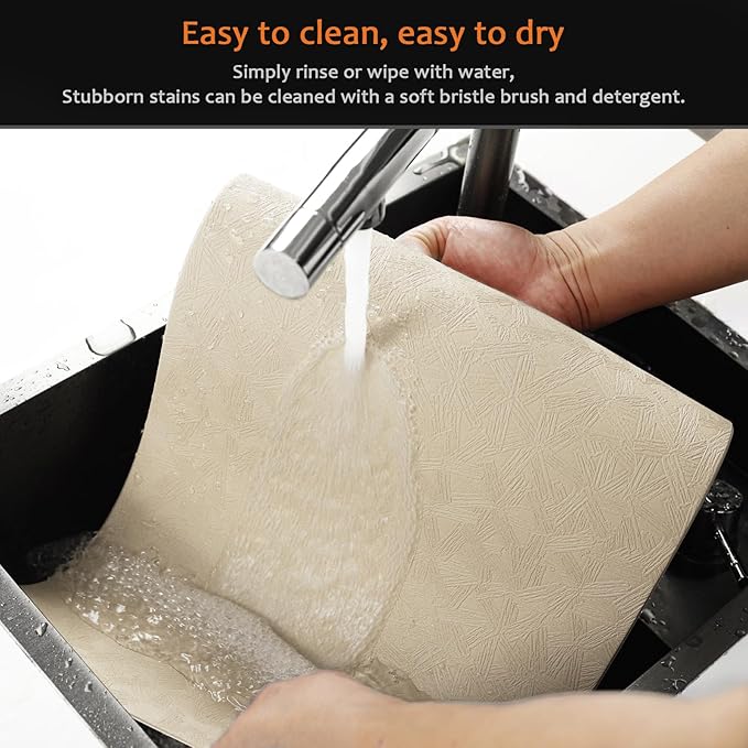 Vinyl Placemats Set of 4 Faux Leather 100% Waterproof Wipeable Washable Place Mats Heat Resistant Easy Clean Non-Slip Table Mats for Indoor Outdoor. (4,Beige)