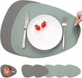 Myir JUN Placemats, Dual-Sided Placemats Waterproof Faux Leather Placemats Set of 6 Place Mats and Coasters Non-Slip Washable Table Mats for Dining Table (Gray Sage Green, Set of 6)