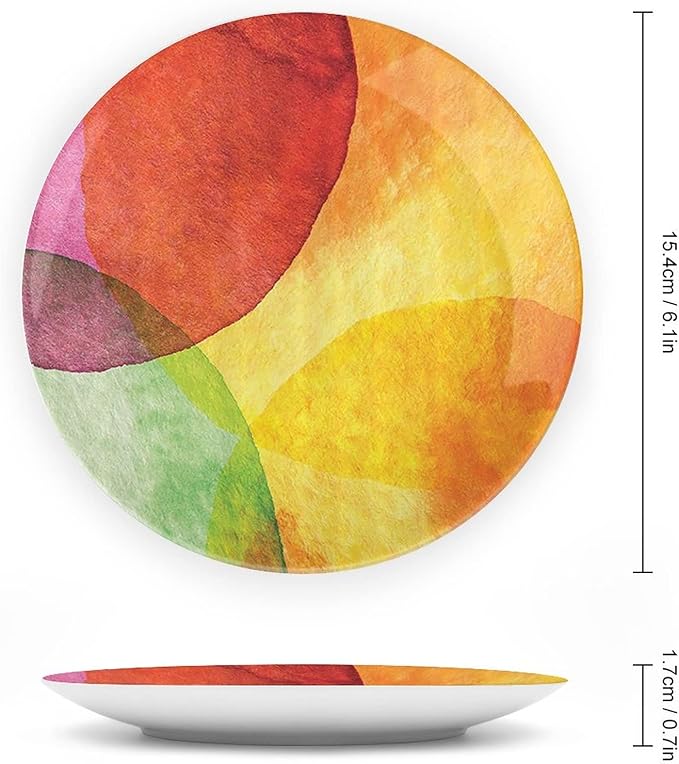 Decorative Plates, Abstract Print Ornament, Watercolor Style in Modern Art Design, 6 Inch, Kitchen Wall Decor, Yellow Orange Lime Green