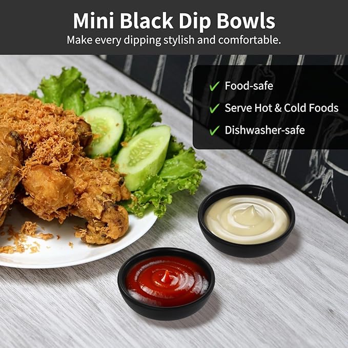 12 Pcs Soy Sauce Dish, 1.7 oz Black Dipping Bowls, Stackable Pinch Bowls, Unbreakable Small Bowl for Dips, Dip Bowl for Parties Parties, BBQs, Restaurants