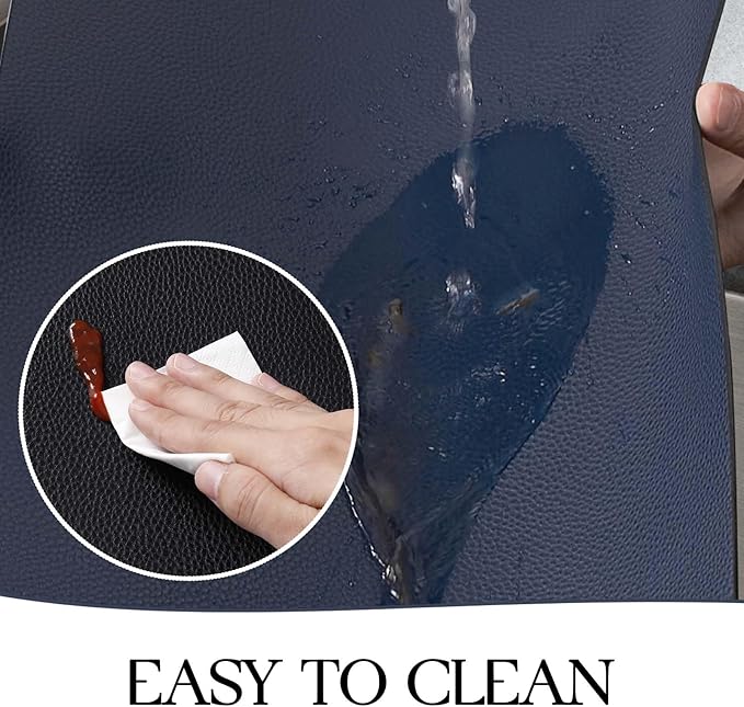 MOSAYT Vinyl Placemats Set of 6, Heat Resistant Place Mats 100% Waterproof Washable & Wipeable Faux Leather Reversible Table Mats for Kitchen Dining Party Indoor Outdoor, 12" x 17", Black/Navy
