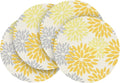 Artoid Mode Yellow Dahlia Plastic Round Placemats Set of 4, 14 Inch Seasonal Washable Woven Vinyl Table Mats for Farmhouse Party Kitchen Dining Decor