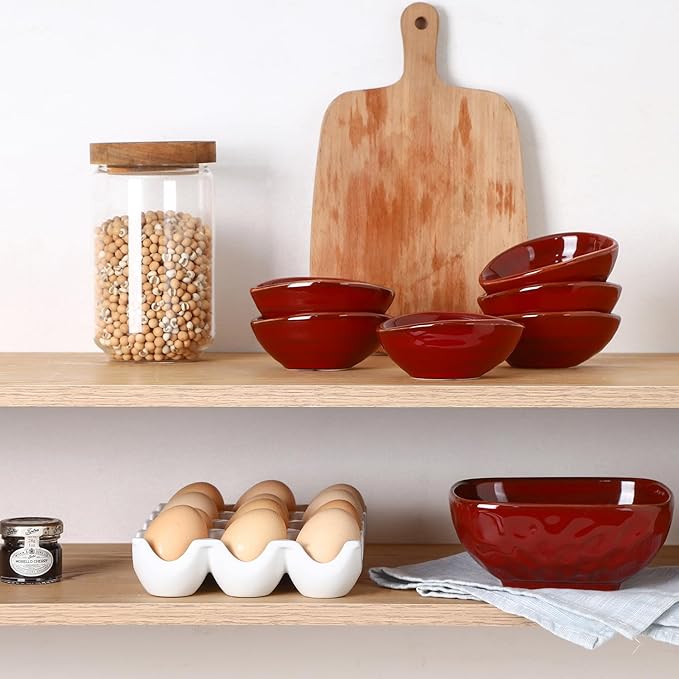 vicrays Ceramic Dipping Sauce Bowls – Small Charcuterie Dip Cups Cooking Prep Condiment Oil Dish Mini Tapas Plates for Soy Sushi Salsas Wasabi Appetizer Dessert - Set of 6 Cherry Red