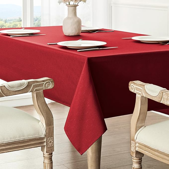 Rectangle Tablecloth Waterproof 60x104 inch Linen Textured Table Cloth Stain and Wrinkle Resistant Washable, Decorative Fabric Table Cover for Dining, Party and Camping, Red