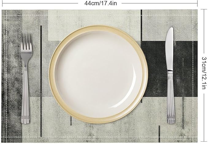 Gradient Placemat Set, Modern Minimal Black White Grey Abstract Geometric Shape Line Patchwork Pattern Home Decor Linen Table Mats for Dining Room Kitchen Party (17x12in) x2P