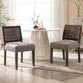 Farmhouse Dining Chairs Set of 2 Linen Fabric Upholstered Accent Side Chair, Mid Century Modern Kitchen & Dining Room Chairs with Woven Rope Back for Home, Living Room, Bedroom - Grey